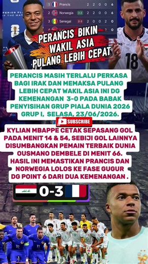 Iraq pulang lebih cepat di piala dunia 2026 usai kalah 3-0 vs Perancis #shorts