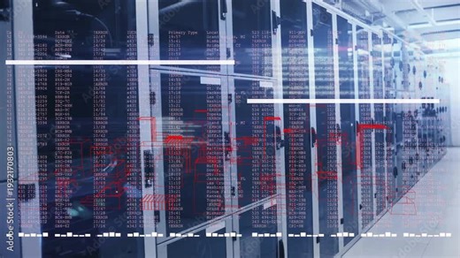 System activating, server racks showing HUD overlays intensifying and marking zones for diagnostics