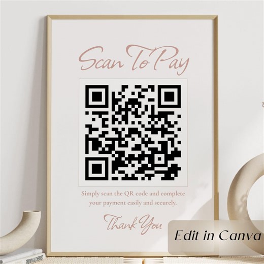 Scan to Pay Sign Canva Template, QR Code Payment Poster, Editable Canva Business Sign, Simple White Printable, A4 US Letter Display - Etsy UK