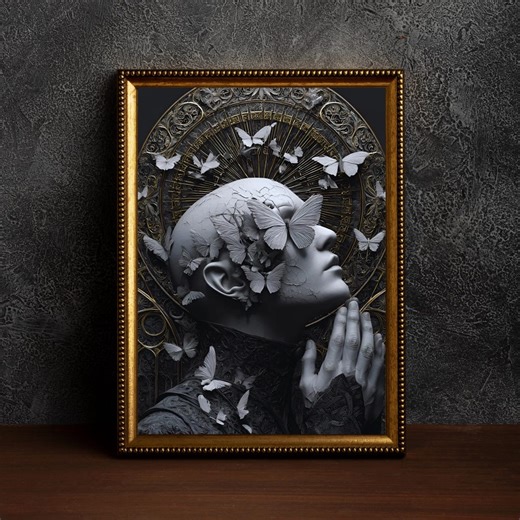 Gothic Butterfly Portrait Art Print, Dark Surreal Home Decor (digital Download) - Etsy