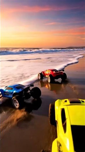 Cinematic colorful RC beach sand sprint — RC cars