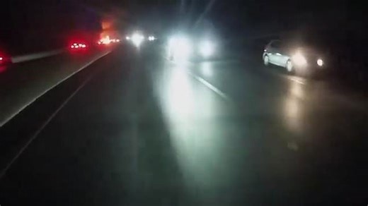 Moment Tesco lorry suddenly turns into a fireball