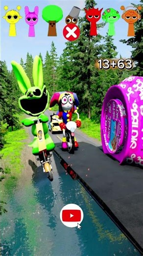 Four Trucks Transporting cars with Flatbed Trailers | Cars vs Speedbump vs Train vs Pothole #000