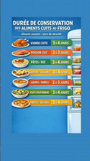 Duree de conservation des aliments cuits au frigo#santé #shorts