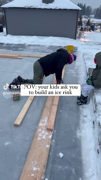 Turned our basketball court into an ice rink. #icerink #backyardrink #hockey #icehockey #iceskating #diydad #diy #nhl #snow