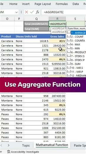 Excel Aggregate function #exceltips