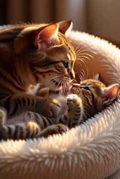 Super Cute Big Cat Snuggles Little Kitten 💕 – Pure Adorableness!
