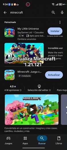 Actualiza Minecraft a la versión 1.21.121