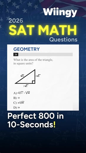 Don't let the radicals scare you away from an easy score! When finding the area of a right triangle, ignore the hypotenuse (sqrt80) and focus on the legs. Just multiply the base and height, then divide by 2.The secret? sqrt 2× sqrt 2=2. Once you realize that, the