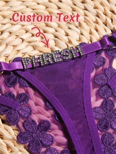 Personalized Crystal Letter Lace G-String, Customized Name Women's Bikini Panties, T-Back Thong, Perfect Gift For Girlfriend Or Wife, Suitable For Valentine's Day, Christmas, Halloween, Thanksgiving, Birthday Or Anniversary ,Travel Organizer, Mother Day Gift | SHEIN