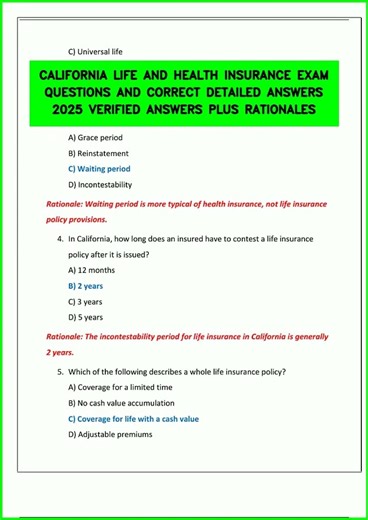 CALIFORNIA LIFE AND HEALTH INSURANCE EXAM QUESTIONS AND CORRECT DETAILED ANSWERS 2025 VERIFIED ANSWE
