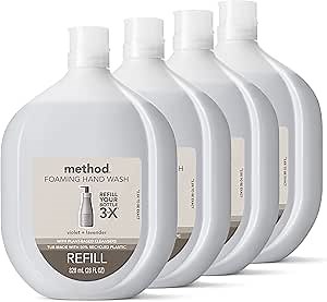 Method Foaming Hand Soap Refill, Violet + Lavender, Recyclable Bottle, 28 fl oz (Pack of 4) (Packaging May Vary)