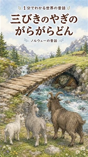【1分でわかる世界の昔話】三びきのやぎのがらがらどん｜橋の下のトロルに立ち向かう物語