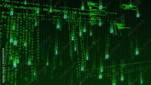 Faint scanline starting green bit streams falling over dark canvas forming code panes for data view