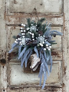Snowflake Winter Door Basket, Winter Entryway Basket, Ice Skate Decor, Winter Basket, Rustic Christmas Wall Decor, Winter Hanging Basket - Etsy