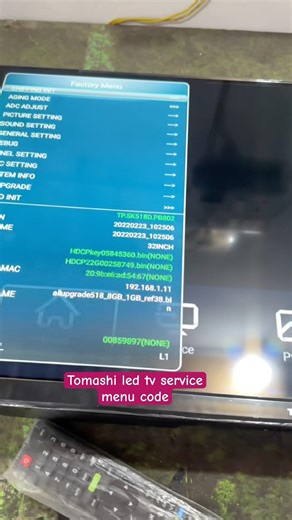 Tomashi led tv service menu code || tomashi factory code open 😎 #tomashi #ledtv
