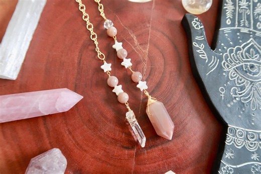 Peach Moonstone, Pendulum, Clear Quartz, Divination Tool, Crystal Pendulum - Etsy