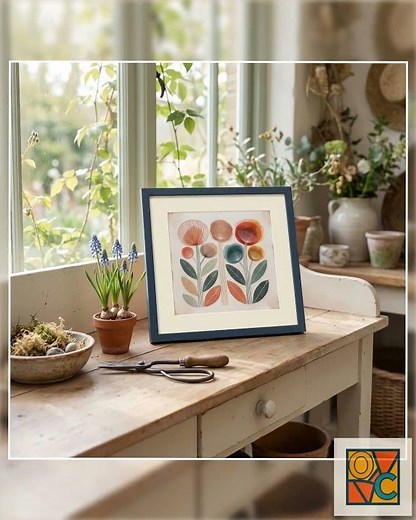 Botanical Wall Art Print, Mid Century Modern Floral Poster, Boho Watercolor Flower Decor