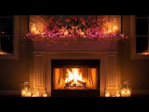 4K Spring Fireplace ASMR🌸🌷Cozy Crackling Fire & Candlelight Ambience for Sleep, Relax & Stud