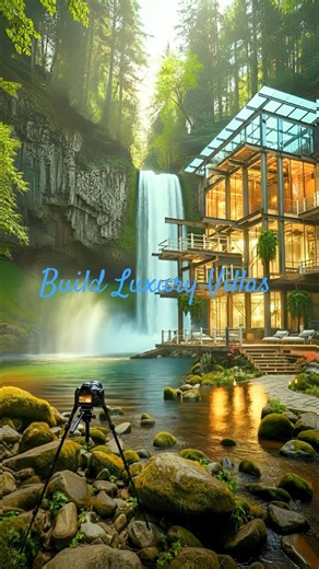 Mirror Glass Villa Near Waterfall 💧🏡 | Dream Hidden Paradise" #junglesurvival