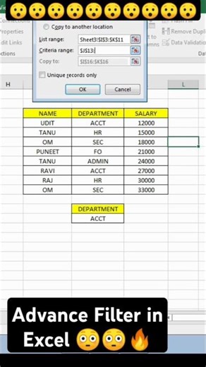 how to use advance filter in excel 🔥🔥😳 #excel #yt #shorts #skills