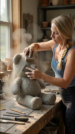 I made a teddy bear statue #diy #cementart #gardendiy #diyprojects #teddybear