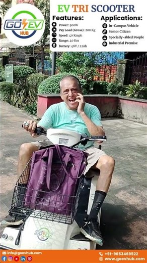 Ride Green with GoEV Tri Scooter – 500W Power, 40Km Range, 200Kg Load Capacity