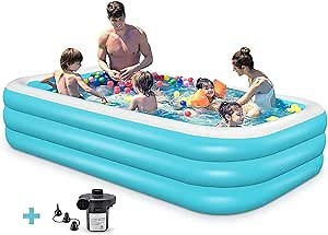 Fast Inflate Kids Inflatable Swimming Pool, 120" X 72" X 22" Above Ground Swimming Pool for Parents & 3 Children Age 6+ Enjoying Backyard Water Party, 3-Layer Thickened with Extra Air Pump…