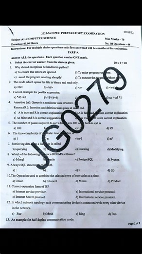 2nd PUC Computer sciences preparatory exam -2 2026 #roshaneducationforall #computer#question#exam#yt