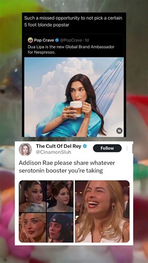 Dua Lipa Nespresso campaign coffee aesthetic luxury | Addison Rae joyful reaction funny celebrity