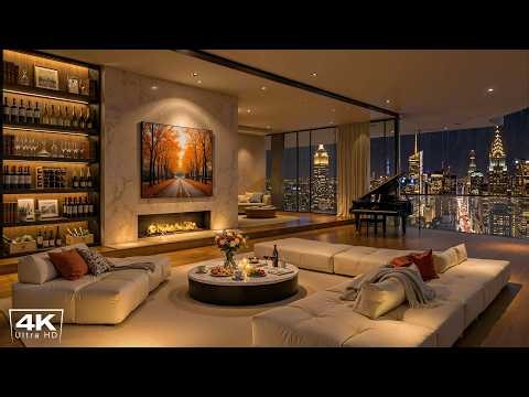 Rainy Night in New York 🌧️ Soothing Jazz in a Luxury Apartment with Rain Sounds to Chill Out