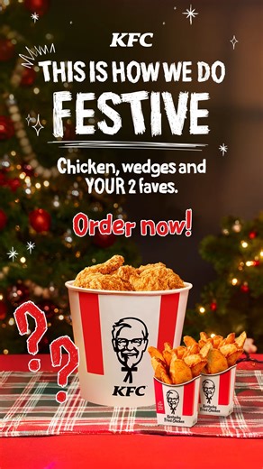 KFC (TT) on Instagram: "Your bucket, your rules! Get the chicken and wedges, plus PICK ANY TWO sides you love! Customize and order delivery now via the App! 📲 #KFCttDelivery #FestiveBucket #TriniChristmas #YourBucketYourRules"