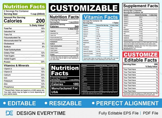 Editable Nutrition Facts Template Design, Customize Nutrition Label Template, Supplement Facts, Supplement Label, Editable Label Design - Etsy