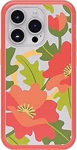 OtterBox iPhone 14 Pro Symmetry Series Clear Case - Quilted Poppies (Red), Snaps to MagSafe, Ultra-Sleek, Raised Edges Protect Camera & Screen