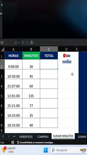 Fórmula para sumar Horas con Minutos en Excel