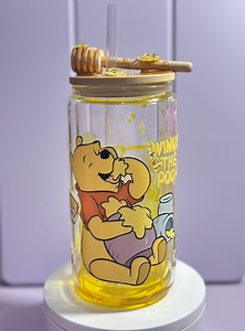 Winnie the Pooh Honey Drip Snow Globe Tumbler: Glass Cup With Honey Dipper - Etsy