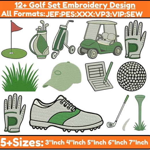 Golf Machine Embroidery Bundle Designs Golf Towel Embroidery Golf Flag Embroidery Golf Balls Embroidery Golf Cart Golf Club Pes File 5 sizes - Etsy