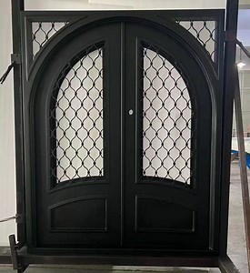 [Hot Item] Exterior Modern American Storm Arch Entry Entrance Patio Steel Double Front Wrought Iron Doors