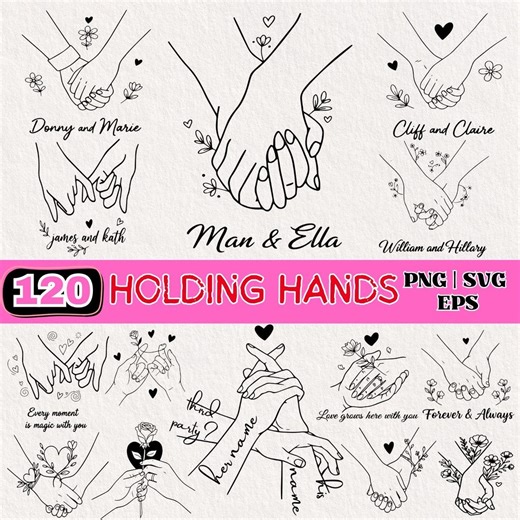 Holding Hands SVG Bundle PNG EPS Line Art Couple Hands Illustration Romantic Love Hand Drawings Wedding Anniversary Valentine Clipart Set - Etsy