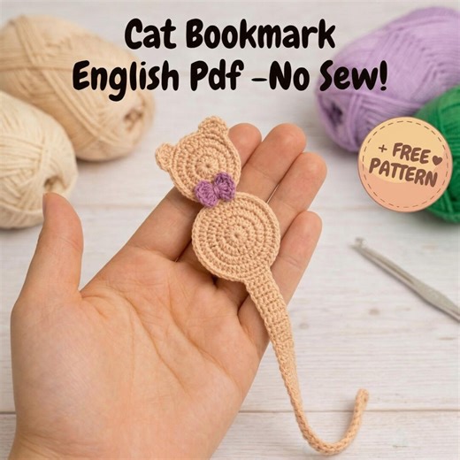 No Sew Crochet Cat Bookmark Pattern PDF, Amigurumi Kitty Book Marker (digital Download) - Etsy