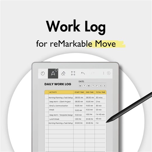 Work Log Template for reMarkable Move, Work Time Log, Hours Worked Tracker, Work Hours Log, Time Tracker, Task Tracking Template Work