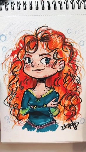 Dibujando a Mérida de Brave con técnica mixta