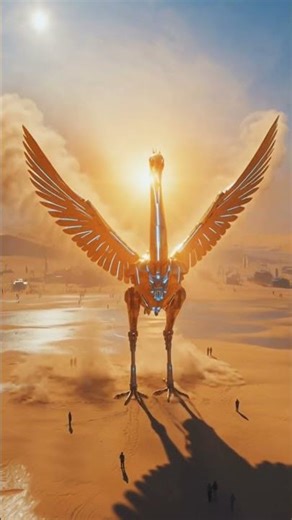 ​🌟 Golden Winged Megabird #MegaBird #MechSwan #DesertGuardian #SciFiArt #GiantRobot