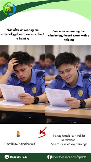 Boost your professional journey with CPDCFT Training Center—helping Filipino professionals build confidence, sharpen skills, and earn credentials that matter. 💼📘 Guided by experts. Designed for results. Built for success. 🚀 Train smarter, not harder—learn anytime, anywhere, with ease. 📩 Enroll now and prepare with confidence! #CPDCFTTrainingCenter #CriminologyBoardExam #ExamReadyPH #ProfessionalTraining #FilipinoAchievers #TrainToWin
