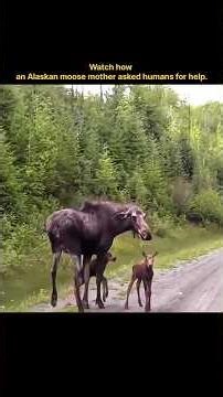 Watch how an Alaskan moose mother asked humans for help.#shorts