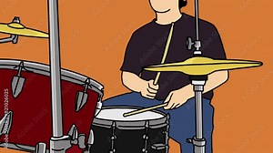 animation of drummer playing drum in cartoon style Stock Video
