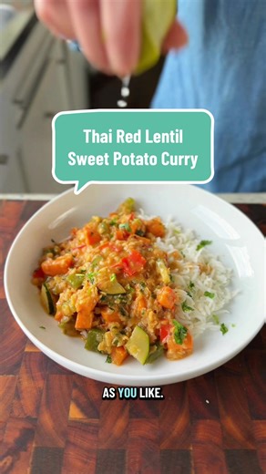 This creamy Thai inspired Vegan Red Lentil Sweet Potato Curry 🍛 features red curry paste, healthy coconut milk and plenty of veggies. It’s all made in just one pot, gluten-free and perfect as a quick weeknight dinner! #vegancurry #thaicurry Ingredients * ½ cup red lentils picked over, rinsed, and drained * 3¼ cups water ,divided * 1 teaspoon organic safflower or other neutral oil * ¾ cup coarsely chopped onion * 4 cloves garlic finely chopped * 1 /2 inch fresh ginger, peeled and minced or grate