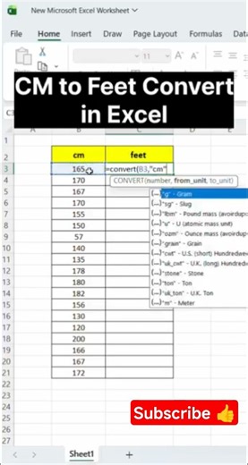 Convert CM to Feet in Excel in 20 Seconds! 🔥 | Excel CONVERT Function #shorts
