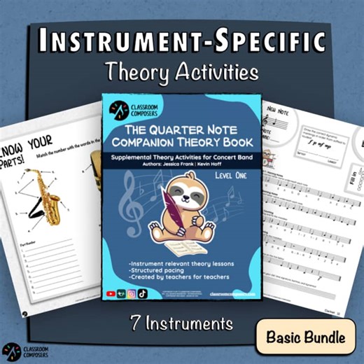 Music Theory Workbook Beginning Band | Basic Bundle | Instrument-Specific Lvl 1