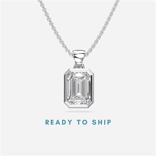 Emerald Cut Lab Grown Diamond Pendant, 14K White Gold Bezel Necklace - Etsy
